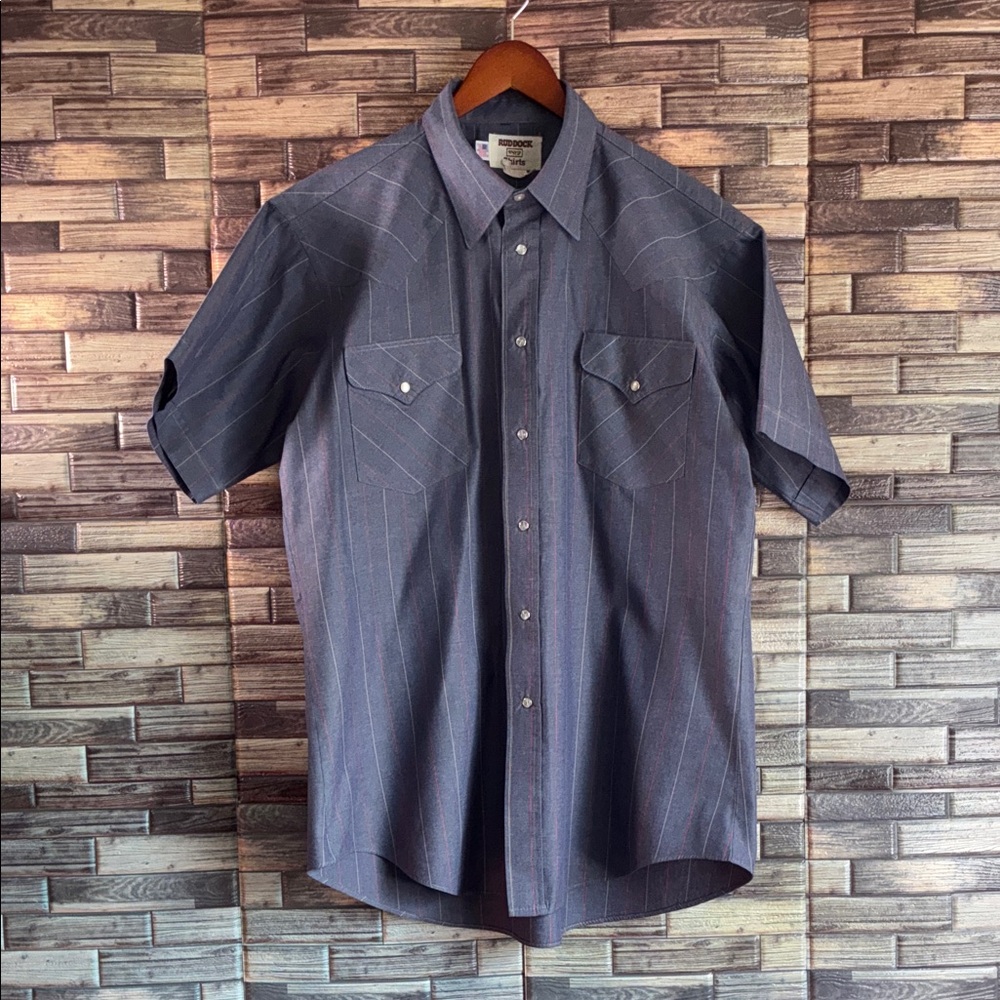 Vtg Ruddock Shirt Mens XL Blue Gray Western Pearl Snap Short Sleeve
